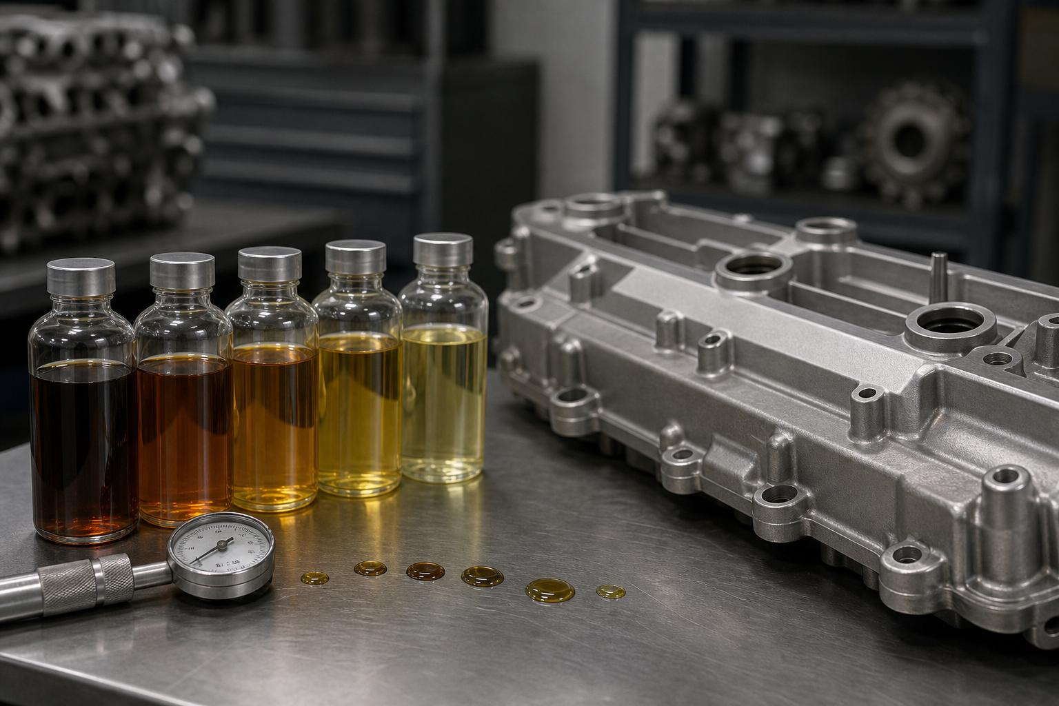 Unbranded engine-oil bottles and a clean engine component illustrating Porsche oil approval selection.